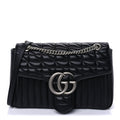 Gucci Calfskin Matelasse Aria Medium GG Marmont Shoulder Bag Black