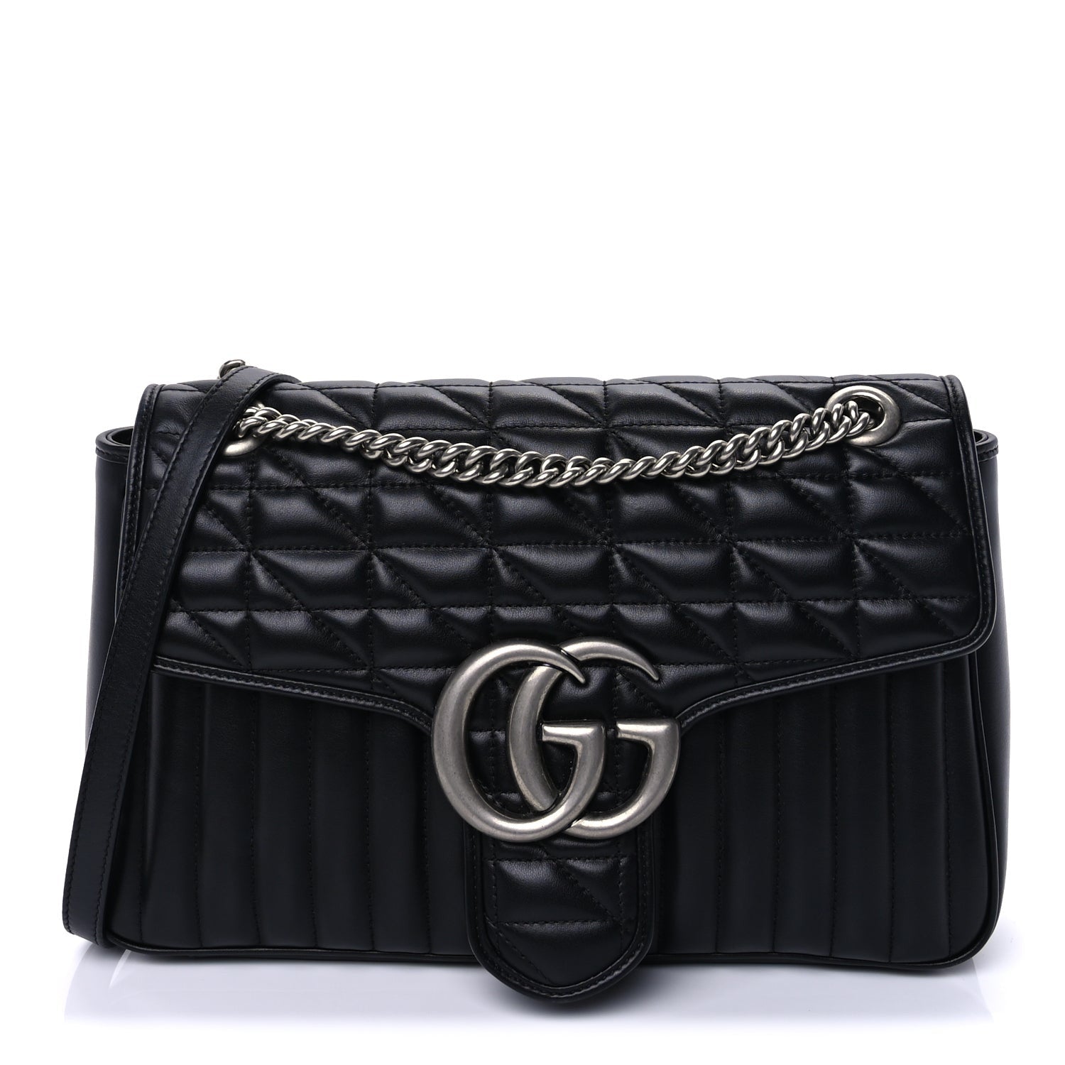 Gucci Calfskin Matelasse Aria Medium GG Marmont Shoulder Bag Black