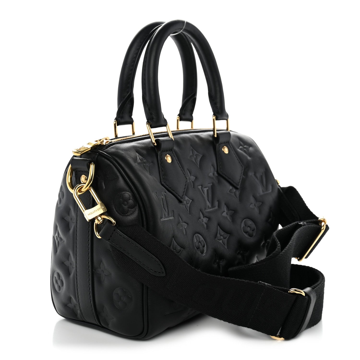 Louis Vuitton Lambskin Embossed Monogram Speedy 22 Bandouliere Black