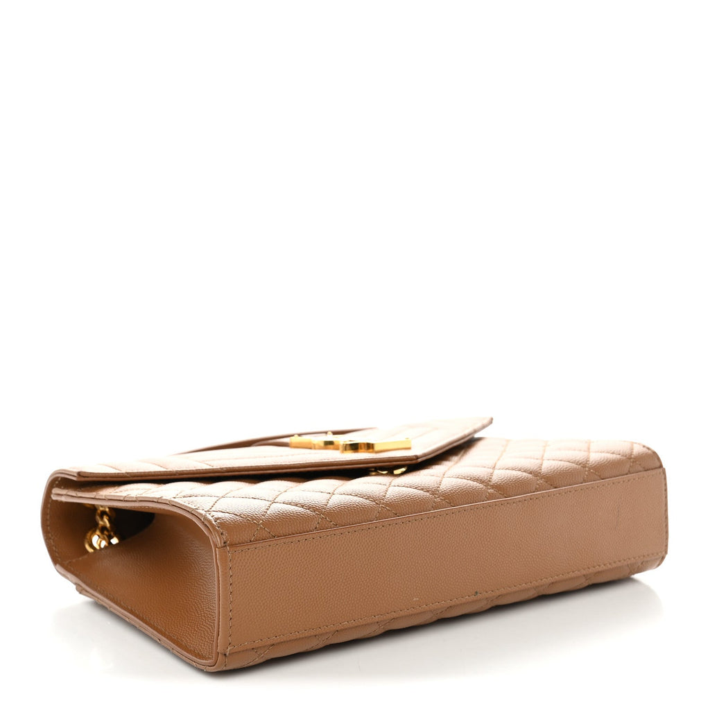 Saint Laurent Grain De Poudre Textured Mixed Matelasse Medium Triquilt Monogram Satchel Dark Cork
