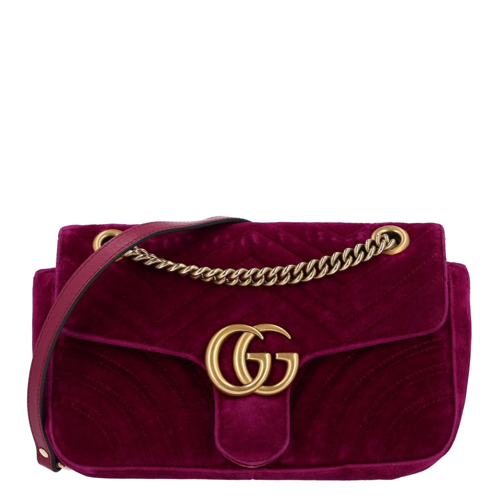 Gucci Velvet Matelasse Medium GG Marmont Shoulder Bag Fuchsia Violet Cyclamen