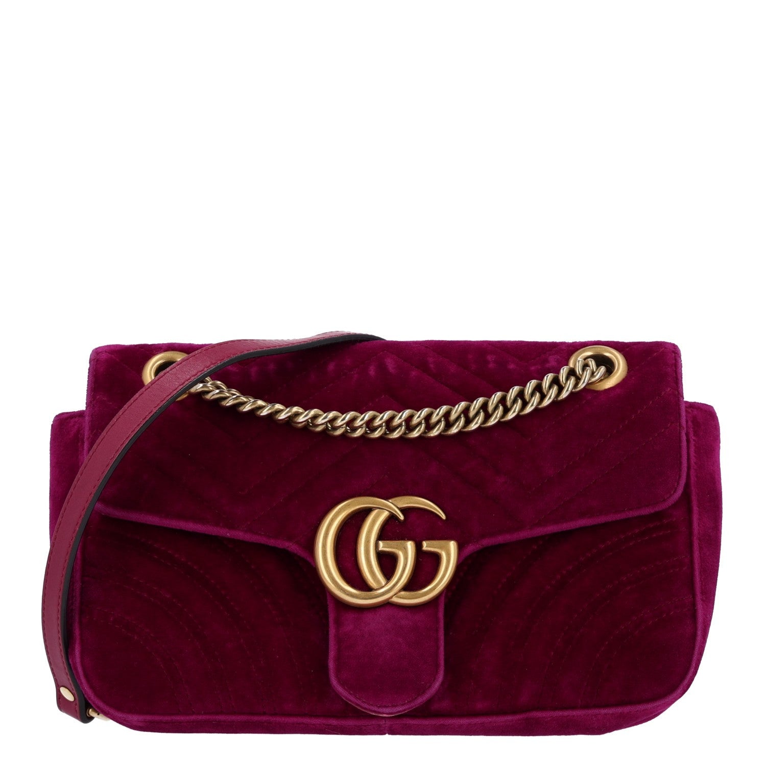 Gucci Velvet Matelasse Medium GG Marmont Shoulder Bag Fuchsia Violet Cyclamen