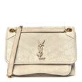 Saint Laurent Suede Monogram Medium Niki Chain Satchel Light Beige
