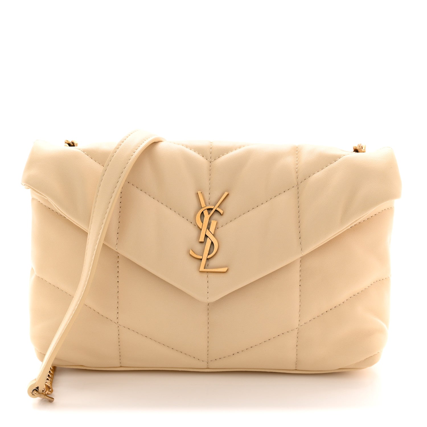 Saint Laurent Lambskin Quilted Toy Loulou Puffer Monogram Chain Satchel Jaune Pale
