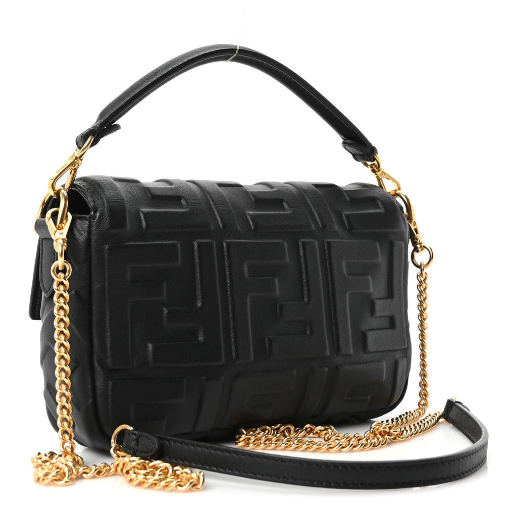 Fendi Nappa FF 1974 Embossed Mini Baguette Black