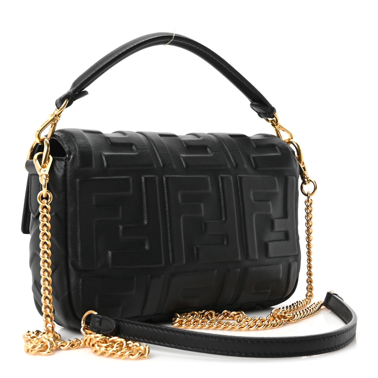 Fendi Nappa FF 1974 Embossed Mini Baguette Black