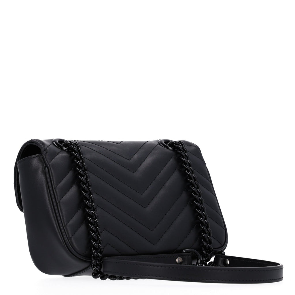 Gucci Calfskin Matelasse Monochrome Mini GG Marmont Shoulder Bag Black