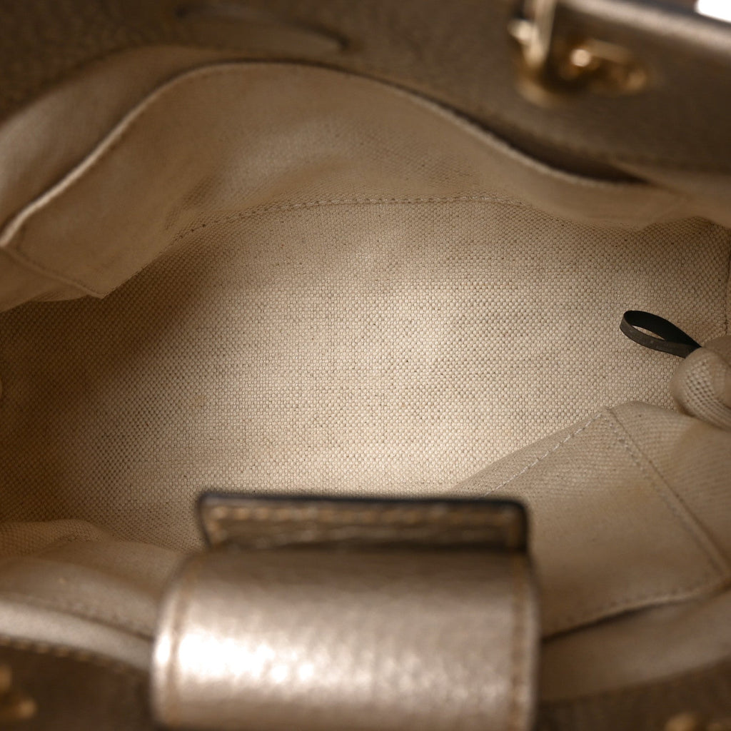 Gucci Metallic Calfskin Mini Bamboo Shopper Tote Golden Beige