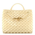 Bottega Veneta Patent Calfskin Fish Scale Small Andiamo Shoulder Bag Chamomile