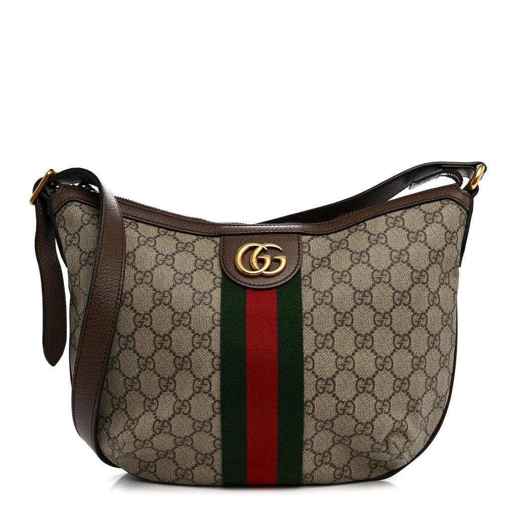 Gucci GG Supreme Monogram Web Small Ophidia Half Moon Hobo Brown