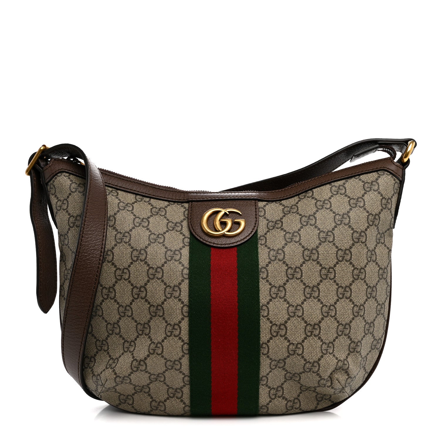 Gucci GG Supreme Monogram Web Small Ophidia Half Moon Hobo Brown