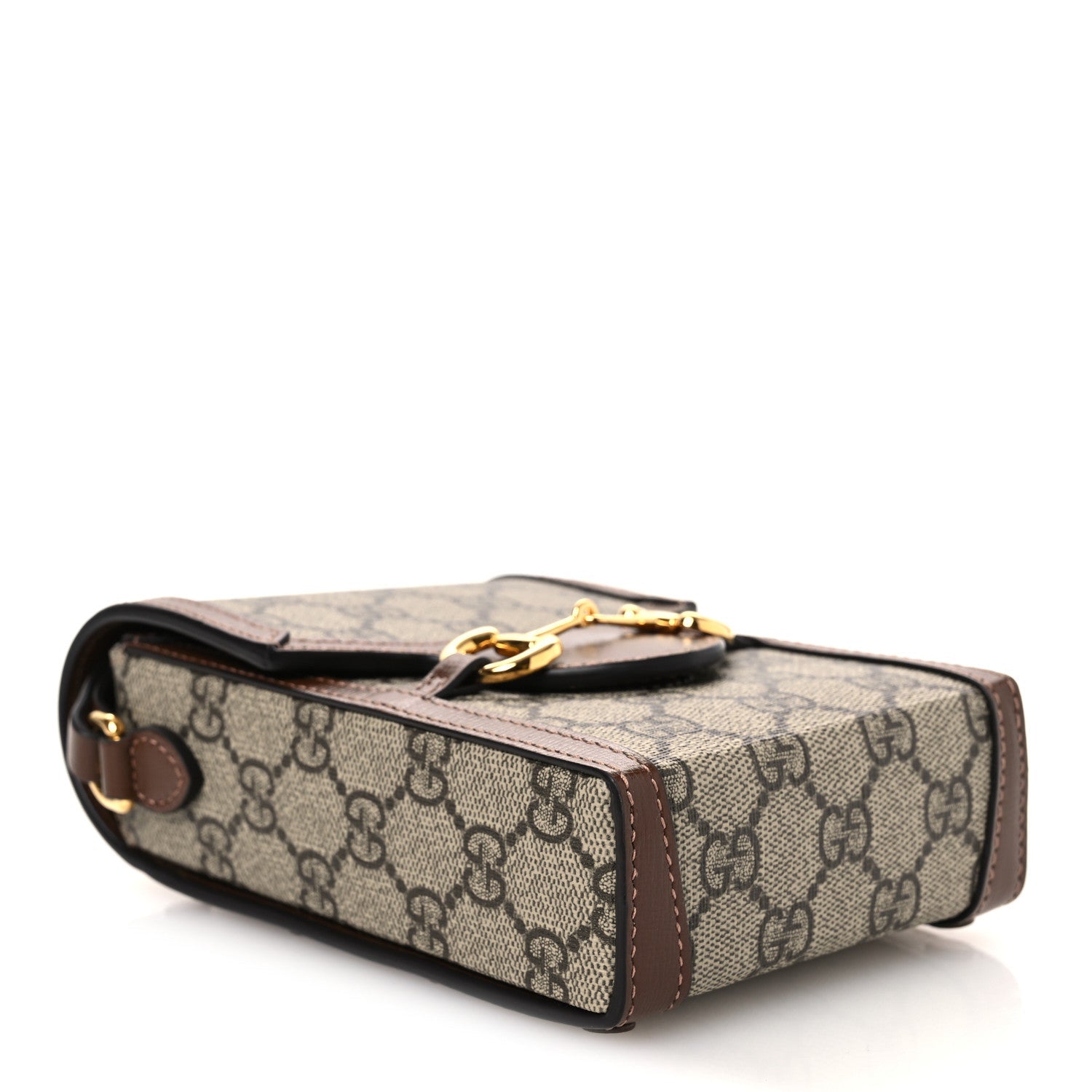 Gucci GG Supreme Monogram Mini Horsebit 1955 Crossbody Bag Beige Brown Sugar