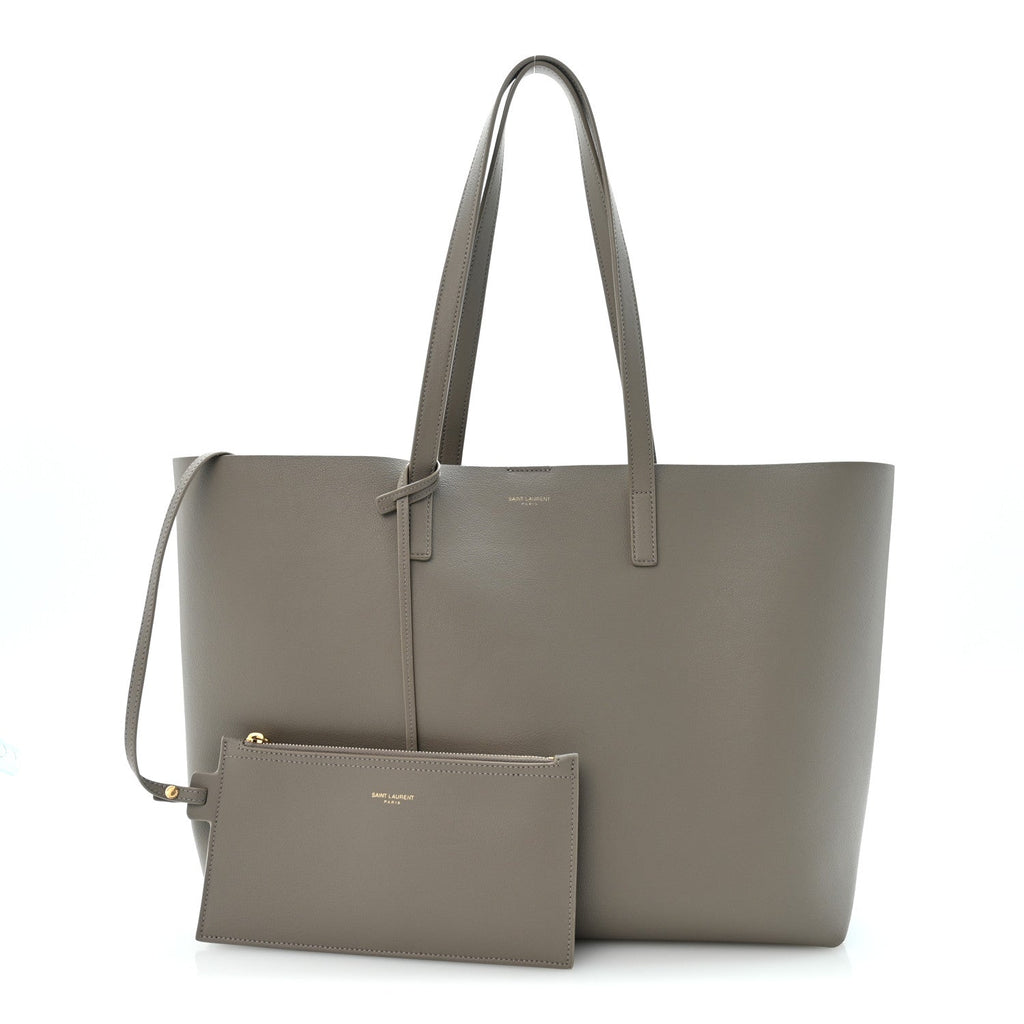 Saint Laurent Calfskin Large Shopping Tote Oyster Gray