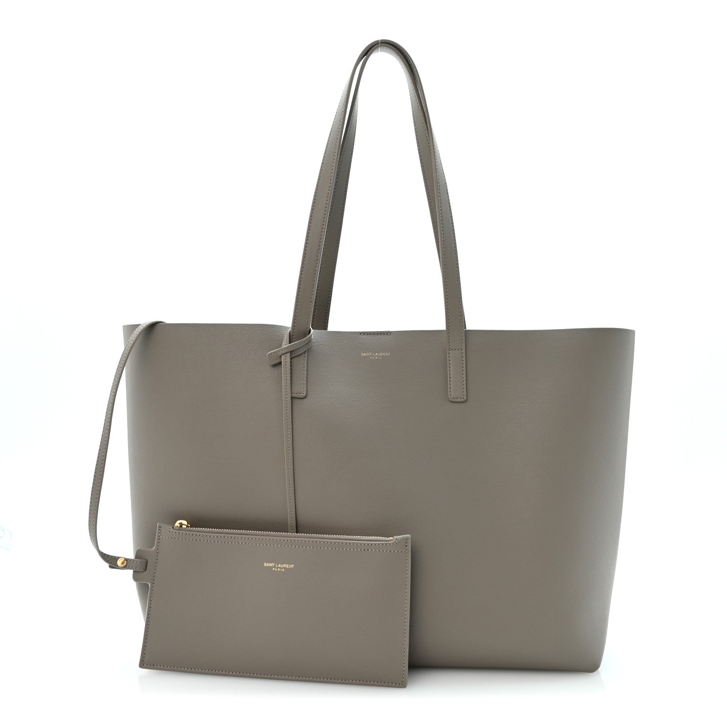 Saint Laurent Calfskin Large Shopping Tote Oyster Gray