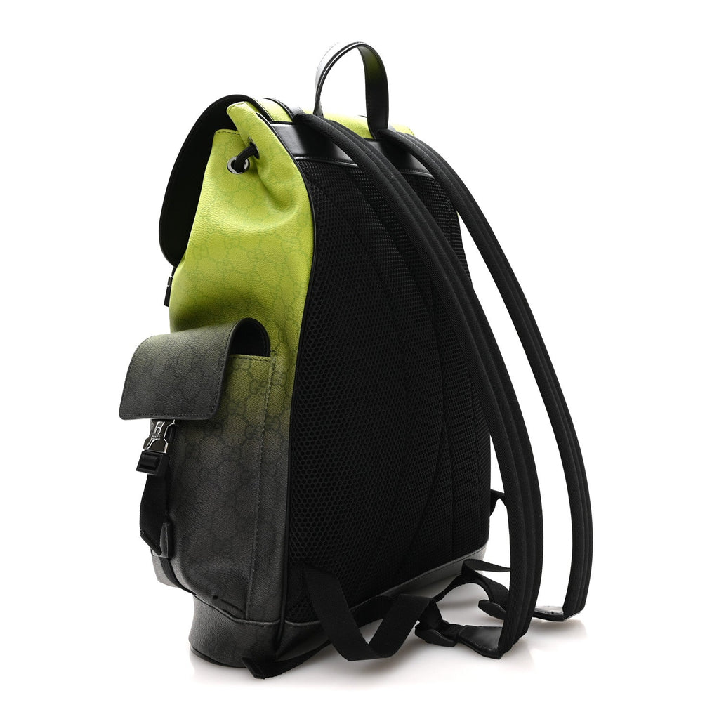 Gucci GG Supreme Monogram Large Double Buckle Backpack Green