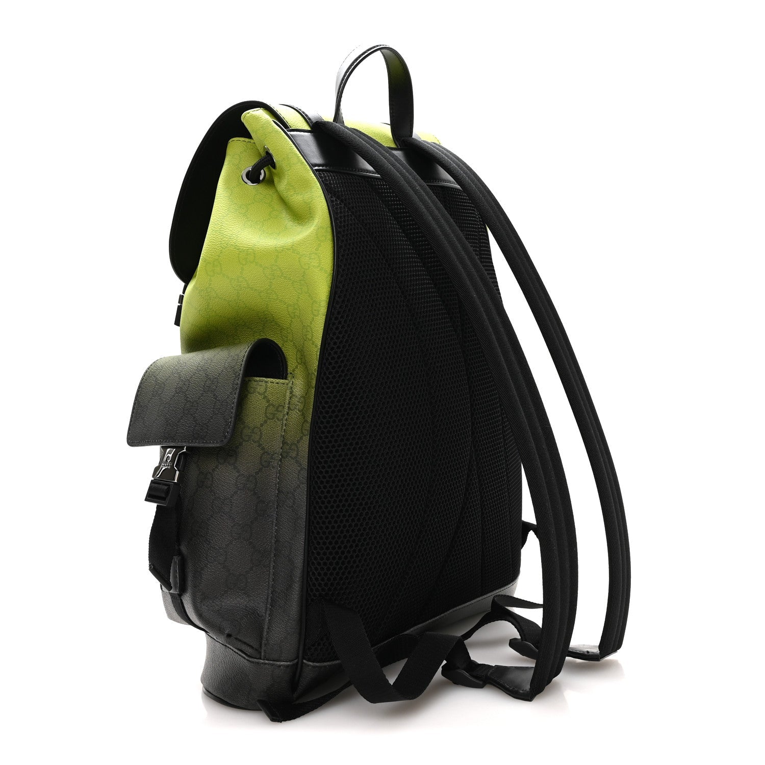 Gucci GG Supreme Monogram Large Double Buckle Backpack Green