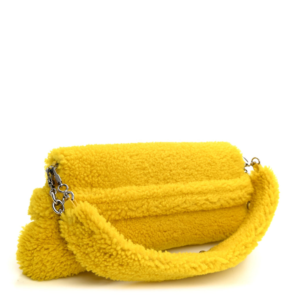 Gucci Merino Wool Medium Maxi Horsebit Chain Shoulder Bag Yellow