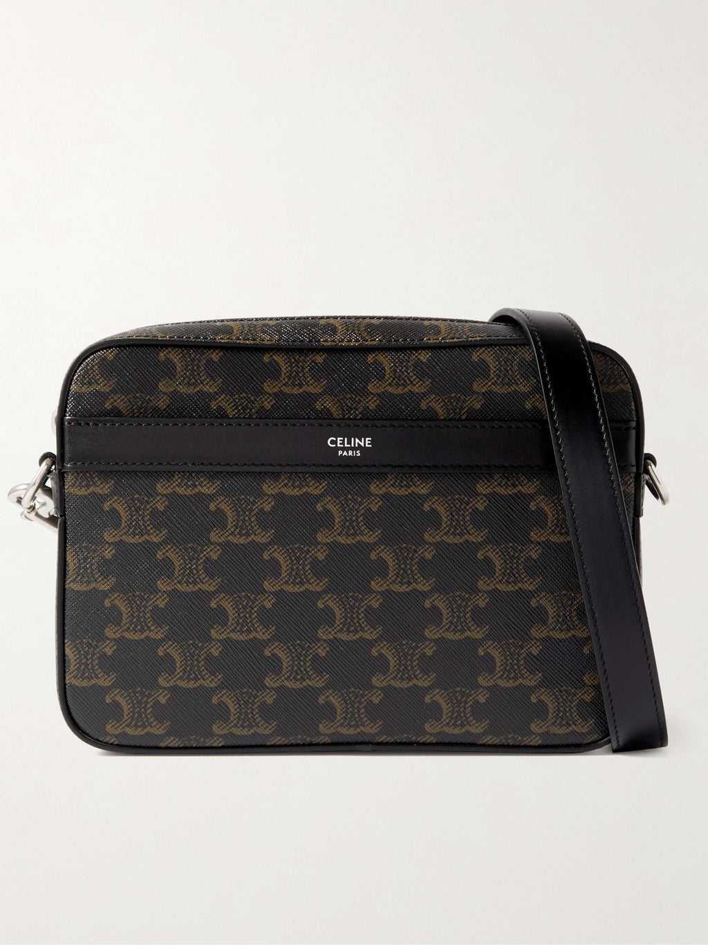 Front view — Celine Triomphe monogram canvas messenger with black leather trim