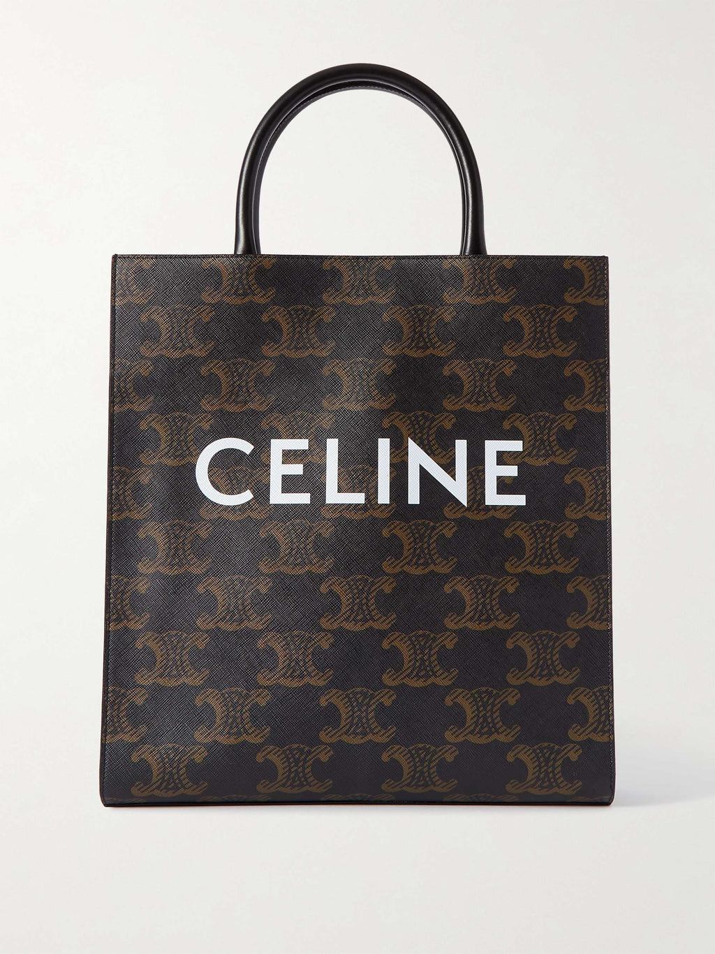 Front view — Celine Vertical Cabas in Triomphe coated canvas with CELINE logo print and black leather handles