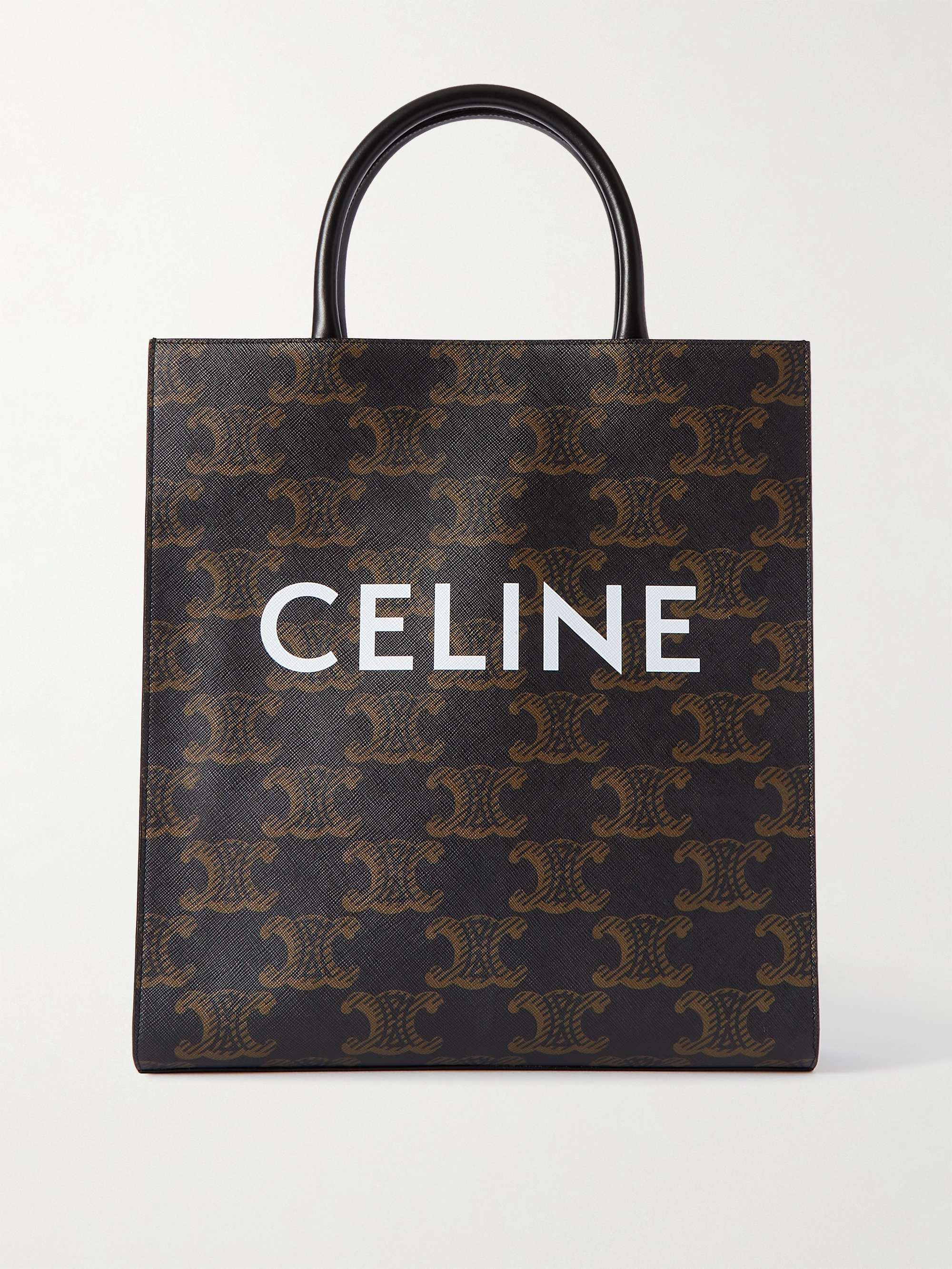 Front view — Celine Vertical Cabas in Triomphe coated canvas with CELINE logo print and black leather handles